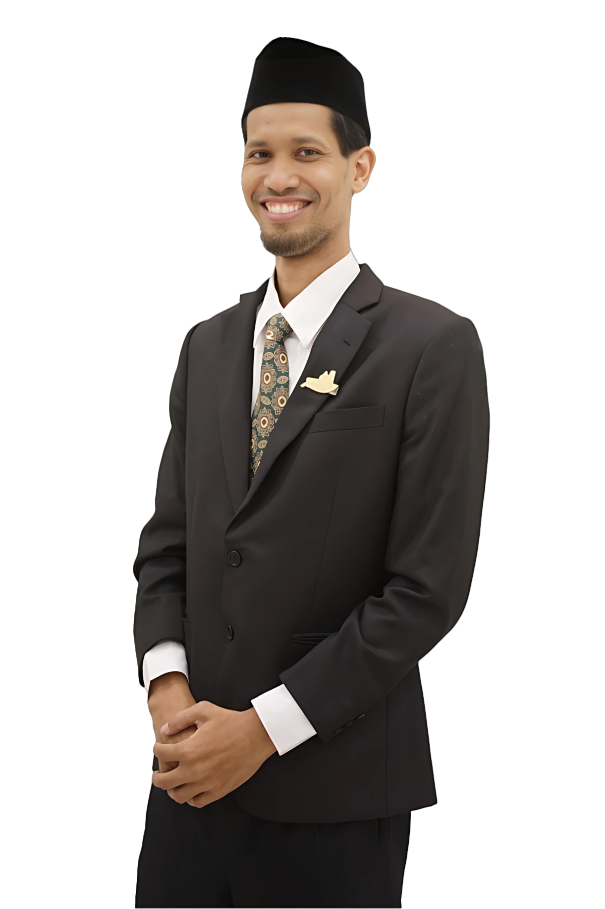 Man wearing academic robe and graduation cap with blue tassel